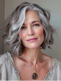 8" Short Grey Layered Front Lace Wig