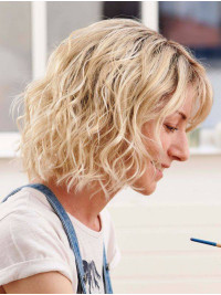 Ladies Wigs Blonde Chin Length Wavy Bobs Wigs