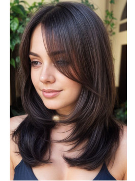 Synthetic Lace Front Wigs Layered Brown 14" S...