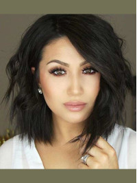 Lace Wig Trend Layered 12" Black Synthetic Shoulder Length Straight