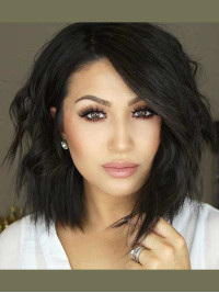 Lace Wig Trend Layered 12" Black Synthetic Shoulder Length Straight