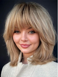 Blonde Wig Synthetic 12" Monofilament Shoulder Length Straight Wigs