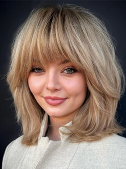 Blonde Wig Synthetic 12" Monofilament Shoulder Length Straight Wigs