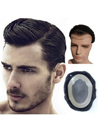 Black Short Straight Human Hair Men Toupee Mtoup201101