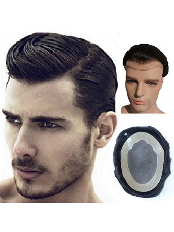 Black Short Straight Human Hair Men Toupee Mtoup201101