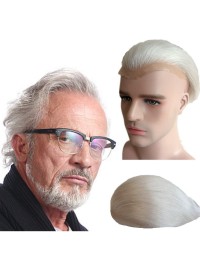 White Straight Human Hair Men Toupee For Old Men Mtoup201109