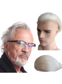 White Straight Human Hair Men Toupee For Old Men Mtoup201109
