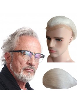 White Straight Human Hair Men Toupee For Old Men M...
