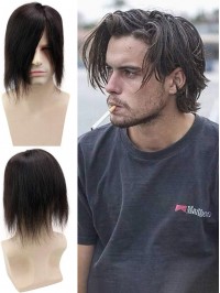 Long Straight Human Hair Men Toupee Mtoup201110