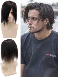 Long Straight Human Hair Men Toupee Mtoup201110