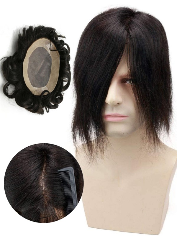 Long Straight Human Hair Men Toupee Mtoup201110