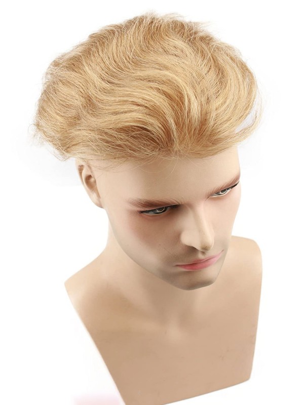 Dark Blonde Short Straight Human Hair Men Toupee Mtoup201111