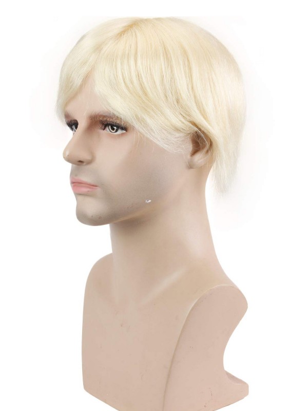 Blonde Short Straight Human Hair Men Toupee Mtoup201112