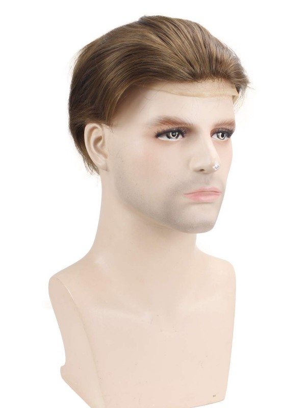 Brown Short Straight Human Hair Men Toupee Mtoup201115