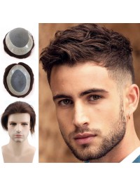 Brown Short Straight Human Hair Men Toupee Mtoup201126