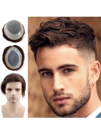 Brown Short Straight Human Hair Men Toupee Mtoup201126