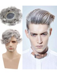 White Short Straight Human Hair Men Toupee Mtoup201129