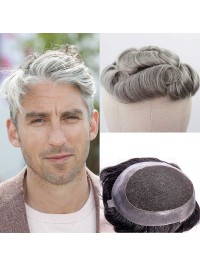 White Short Straight Human Hair Men Toupee Mtoup201139