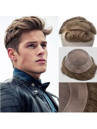 Brown Short Straight Human Hair Men Toupee Mtoup201142