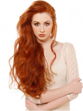 Ideal Long Wavy Hand Tied Copper Wigs 24 Inch