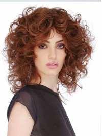 Curly Shoulder Length Auburn Classic Curly Human Hair Wigs