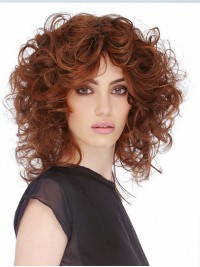 Curly Shoulder Length Auburn Classic Curly Human Hair Wigs