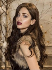Without Bangs Remy Human Hair Brown Wavy Hand Tied Wigs