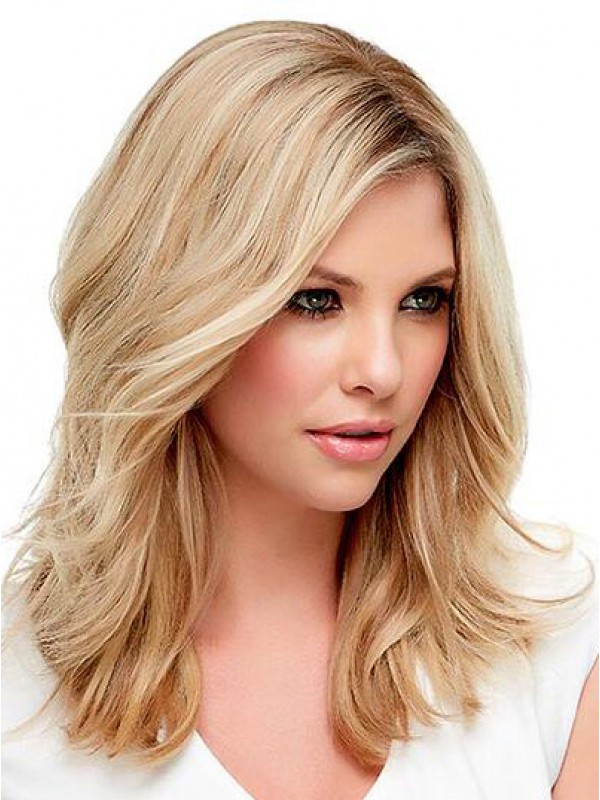 16" Wavy Without Bangs Human Hair Wigs