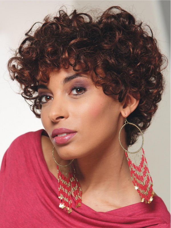 Fabulous Auburn Chin Length Curly With Bangs New Design Wigs