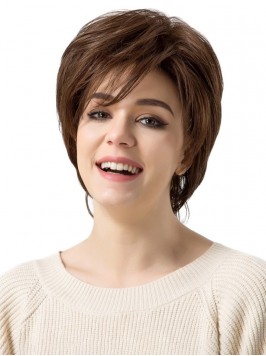 Short Straight Lace Front Brown Human Hair Wigs Sh...