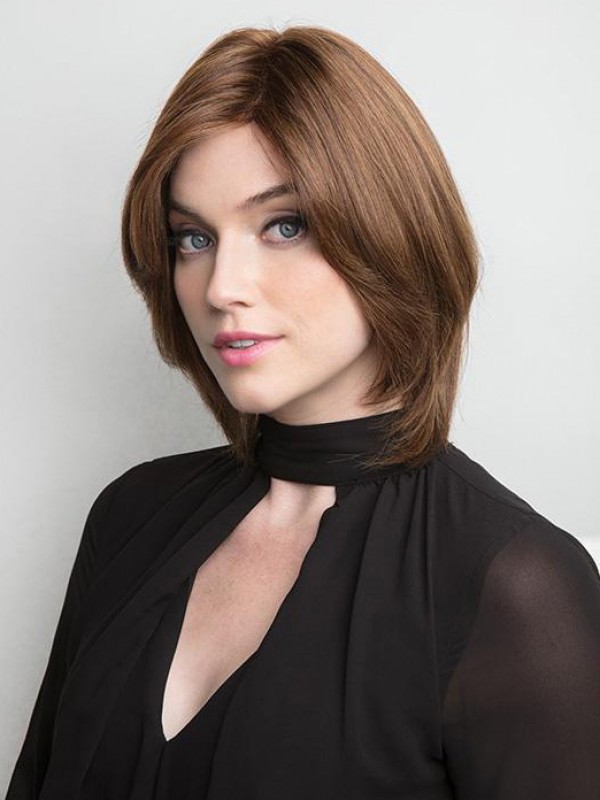 Straight 100% Hand-Tied Brown Remy Human Hair Bob Style Wigs 