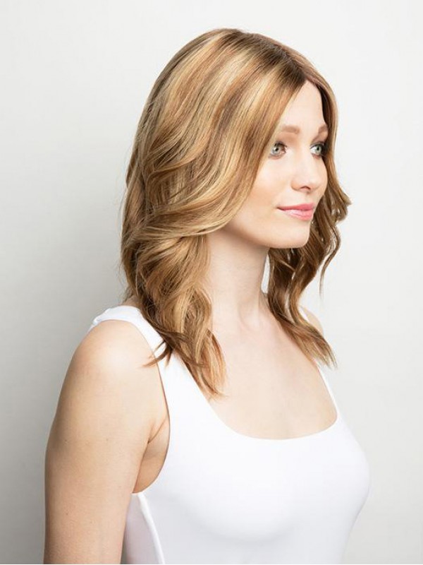 Wavy 16" 100% Hand-Tied Remy Human Hair Top Medium Wigs