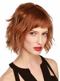 Wavy Bob Wig Chin Length Monofilament Wavy Style Auburn Color