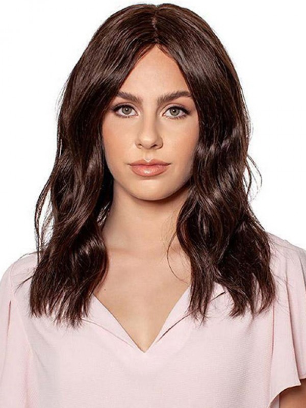 Brown Long Without Bangs Wavy Wholesale Human Hair Wigs