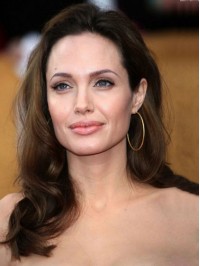 18" Brown Wavy Human Hair Lace Front Monofilament Top Angelina Jolie Wigs