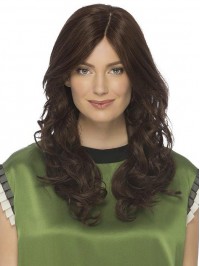 Brown Remy Human Hair Layered Wavy Lace Wigs Female