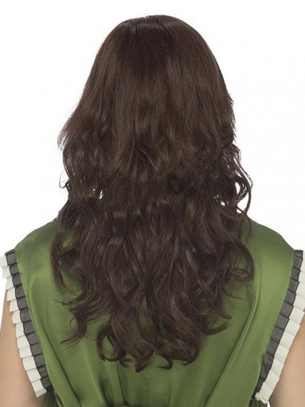 Brown Remy Human Hair Layered Wavy Lace Wigs Female