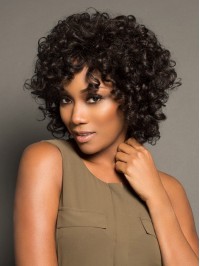 Comfortable 10" Curly Chin Length With Bangs African American Wigs