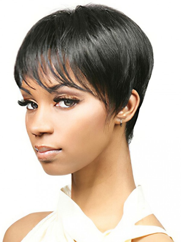 Pleasing Black Straight Cropped African American Wigs