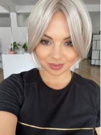 Synthetic Lace Front Straight 10" Great Grey Wigs