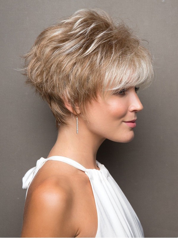 Straight Cropped Platinum Blonde Capless Synthtic Wigs