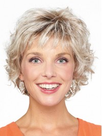 Blonde Curly Chin Length Bobs Monofilament Wigs For Ladies