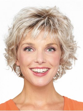 Blonde Curly Chin Length Bobs Monofilament Wigs Fo...