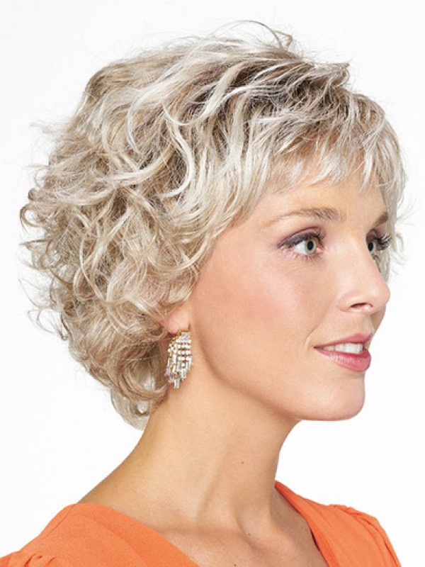 Blonde Curly Chin Length Bobs Monofilament Wigs For Ladies