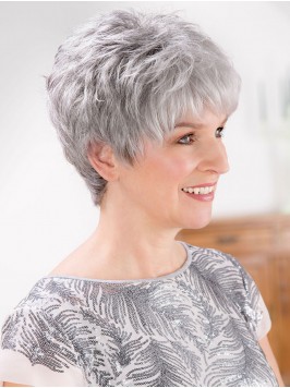 8" Short Straight Fashion Lace Front Grey Wig...