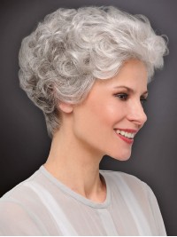 Cropped Curly New Monofilament Grey Wigs