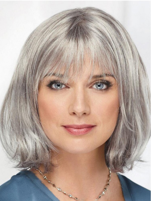 Straight Chin Length 12" Monofilament Sassy Grey Wigs