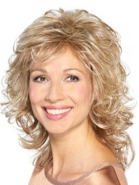 Shoulder Length Capless Platinum Blonde Curly 14" Synthetic Medium Length Wigs