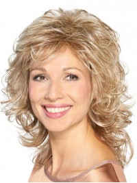 Shoulder Length Capless Platinum Blonde Curly 14" Synthetic Medium Length Wigs