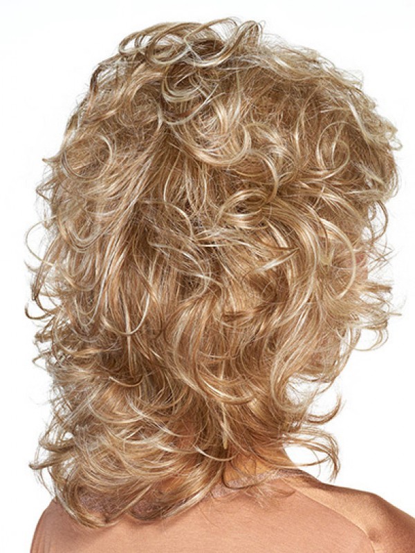 Shoulder Length Capless Platinum Blonde Curly 14" Synthetic Medium Length Wigs